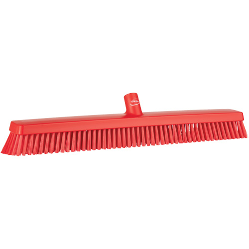 Heavy-Duty Push Broom, Block Length, 24", Sweep Action, Fine/Stiff, Bristle Colour, Red