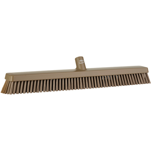 Heavy-Duty Push Broom, Block Length, 24", Sweep Action, Fine/Stiff, Bristle Colour, Brown