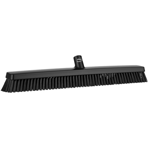 Heavy-Duty Push Broom, Block Length, 24", Sweep Action, Fine/Stiff, Bristle Colour, Black
