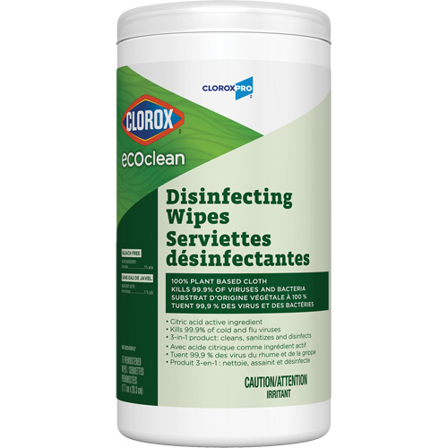 EcoClean™ Disinfecting Wipes, No. of Wipes, 75, Package Type, Canister, Active Ingredient, Citric Acid 1% w/w