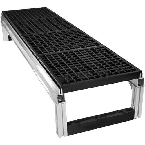 FOUNDATION™ Open Drainage Modular Aluminum Work Platform Kit, Platform Width, 18", Platform Depth, 72", Construction, All-Welded, Load Capacity, 400 lbs., Flammability, FMVSS 302: Pass B, Taber Abrasion, ASTM D3884: 0% @1000 cycles
