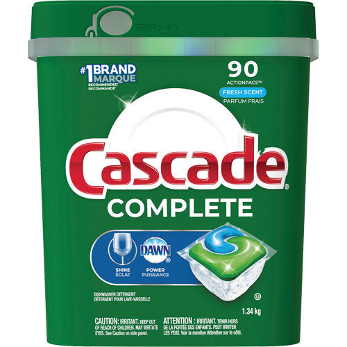 Complete ActionPacs Dishwasher Soap, Type, Pods, Container Size, 1340 g, Container Type, Pail, Fragrance, Fresh, Recommended Use, Grease Remover, Applications/Usage, Dishes