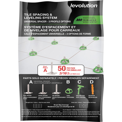 Miracle Sealants? Levolution Universal Spacer, Width, 3/16", Material, Plastic