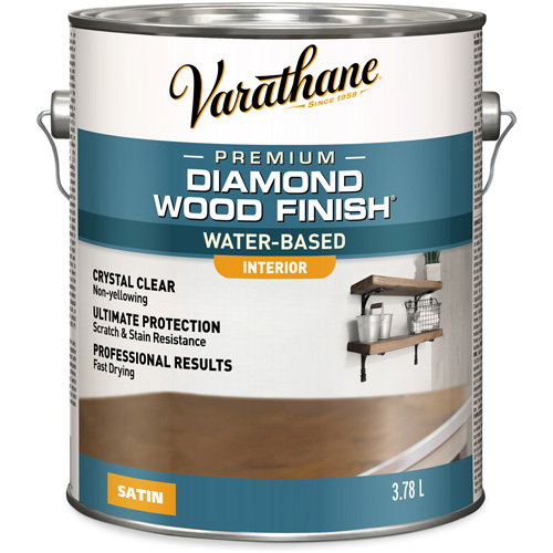 Varathane® Diamond Wood Finish® Interior Finish, Container Type, Gallon, Size, 3.78 L, Container Size, 3.78 L, Finish, Satin, Colour Name, Clear