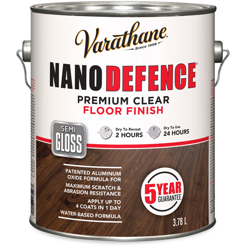 Varathane® Nano Defence® Premium Floor Finish, Container Type, Gallon, Size, 3.78 L, Container Size, 3.78 L, Finish, Semi-Gloss, Colour Name, Clear