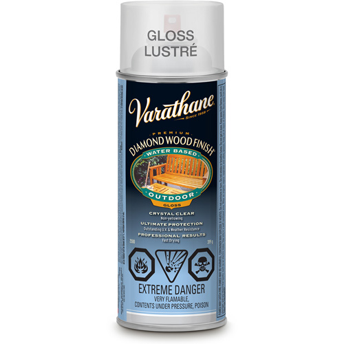 Varathane® Diamond Wood Finish® Exterior Finish, Container Type, Aerosol Can, Size, 319 g, Container Size, 340 g, Finish, Gloss, Colour Name, Clear