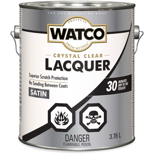 Watco® Lacquer Wood Finish, Container Type, Gallon, Size, 3.78 L, Container Size, 3.78 L, Finish, Satin, Colour Name, Clear, Dry Time, 30 Minutes