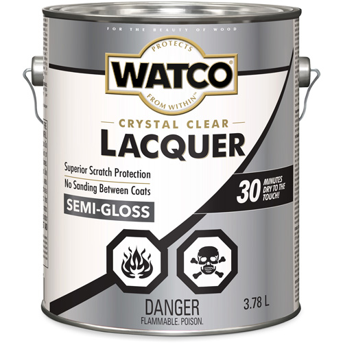 Watco? Lacquer Wood Finish, Container Type, Gallon, Size, 3.78 L, Container Size, 3.78 L, Finish, Semi-Gloss, Colour Name, Clear, Dry Time, 30 Minutes