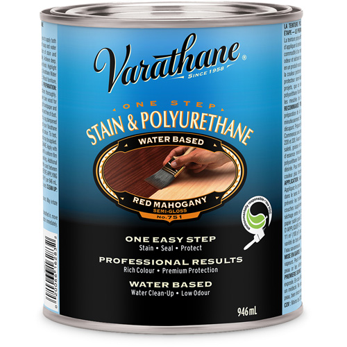 Varathane® One Step Stain & Polyurethane, Container Type, Can, Size, 946 ml, Container Size, 946 ml, Finish, Transparent, Colour Name, Red Mahogany