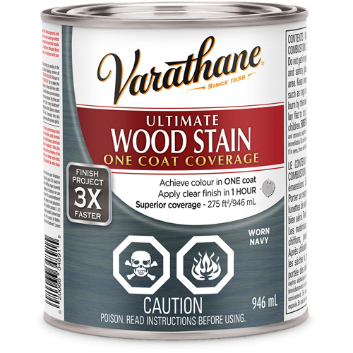Varathane® Ultimate Wood Stain, Container Type, Can, Size, 946 ml, Container Size, 946 ml, Finish, Transparent, Colour Name, Worn Navy