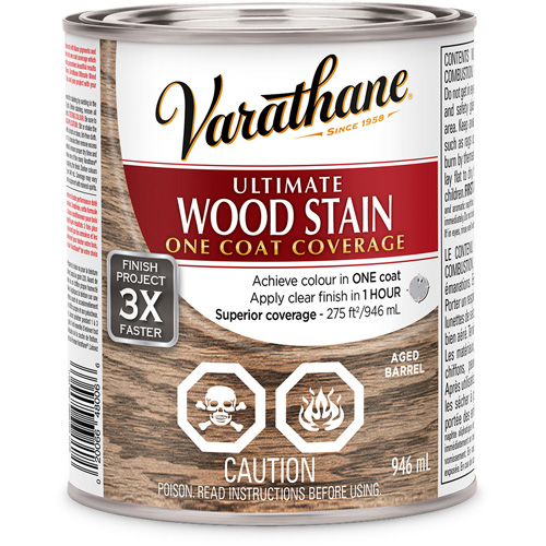 Varathane® Ultimate Wood Stain, Container Type, Can, Size, 946 ml, Container Size, 946 ml, Finish, Transparent, Colour Name, Aged Barrel