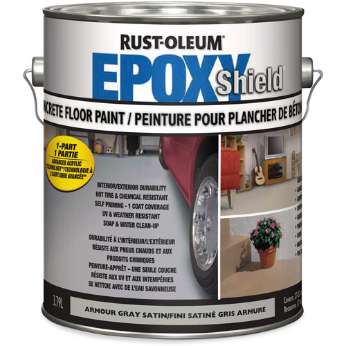 EpoxyShield® Concrete Floor Paint, Container Type, Gallon, Colour Family, Grey, Container Size, 3.78 L, Net Volume, 3.78 L, Colour Name, Armour Grey
