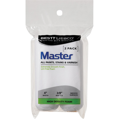 Master Foam Paint Roller Covers, NAP, 9.525 mm (3/8"), Length, 101.6 mm (4"), For Use With, Enamel, Oil & Alkyds, Nap Type, Lint-Free Foam