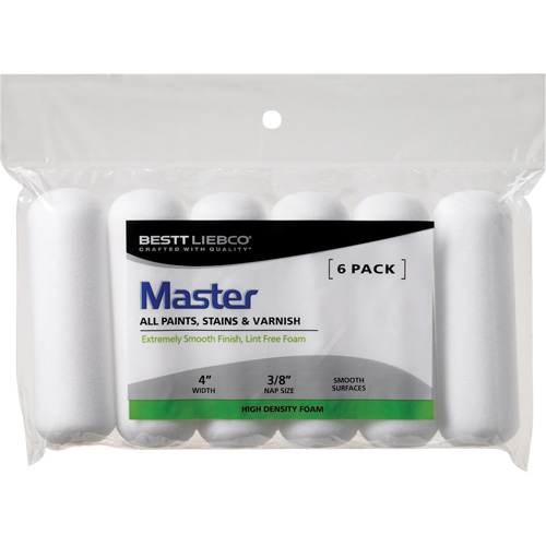 Master Foam Paint Roller Covers, NAP, 9.525 mm (3/8"), Length, 101.6 mm (4"), For Use With, Enamel, Oil & Alkyds, Nap Type, Lint-Free Foam