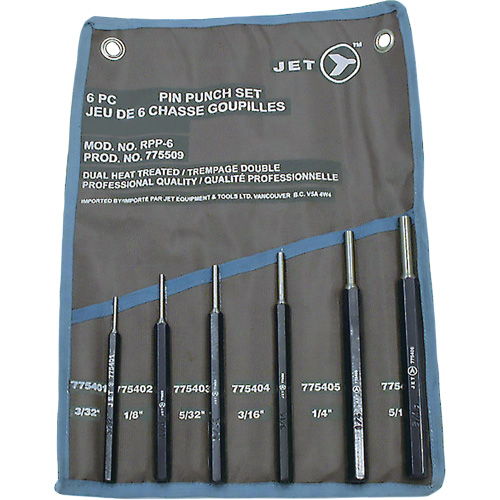 Pin Punch Set, No. of Pieces, 6, Includes, 3/32; 1/8; 5/32; 3/16; 1/4; 5/16"
