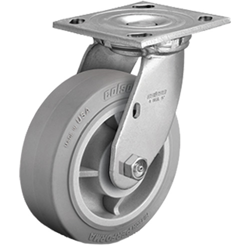 Plate Caster, Wheel Diameter, 4" (101.6 mm), Capacity, 225 lbs. (102 kg.), Wheel Material, Rubber, Caster Type, Swivel, Swivel Radius, 3-3/16", Overall Height, 5" (127 mm)