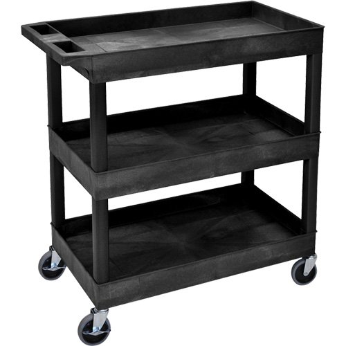 Tub Cart, No. of Shelves, 3, Capacity, 300 lbs., Cart Material, Plastic, Overall Width, 35-1/4", Cart Weight, 29 lbs., Shelf Dimensions, 32" W x 18" D