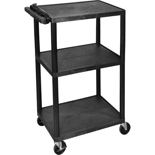Electric Utility Cart, No. of Shelves, 3, Capacity, 300 lbs., Cart Material, Plastic, Overall Width, 24", Colour, Black, Cord Length, 25'