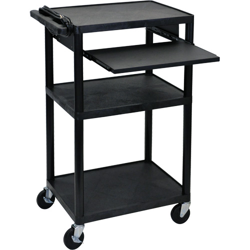 Electric Utility Cart, No. of Shelves, 3, Capacity, 300 lbs., Cart Material, Plastic, Overall Width, 24", Colour, Black, Cord Length, 25'