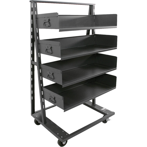 Single-Sided Heavy Duty A-Frame Cart with 4 Large Trays, Overall Height, 63", Overall Length, 38", Overall Width, 25", Capacity, 2500 lbs., Weight, 170 lbs., Colour, Grey