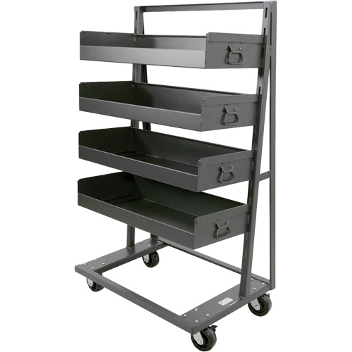 Single-Sided Heavy Duty A-Frame Cart with 4 Large Lipped Trays, Overall Height, 63", Overall Length, 38", Overall Width, 25", Capacity, 2500 lbs., Weight, 182 lbs., Colour, Grey