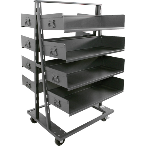 Double-Sided Heavy Duty A-Frame Cart with 8 Large Trays, Overall Height, 63", Overall Length, 38", Overall Width, 30", Capacity, 2500 lbs., Weight, 255 lbs., Colour, Grey