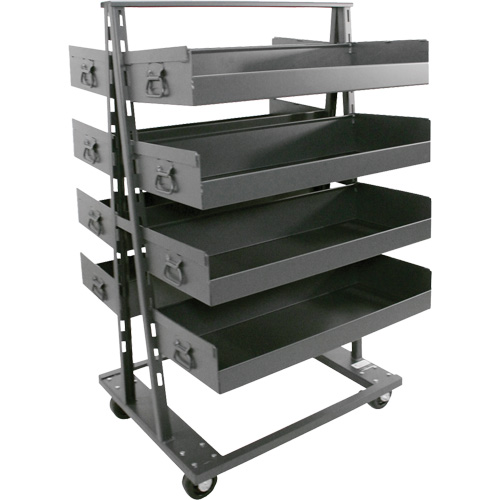 Double-Sided Heavy Duty A-Frame Cart with 8 Large Lipped Trays, Overall Height, 63", Overall Length, 38", Overall Width, 30", Capacity, 2500 lbs., Weight, 280 lbs., Colour, Grey