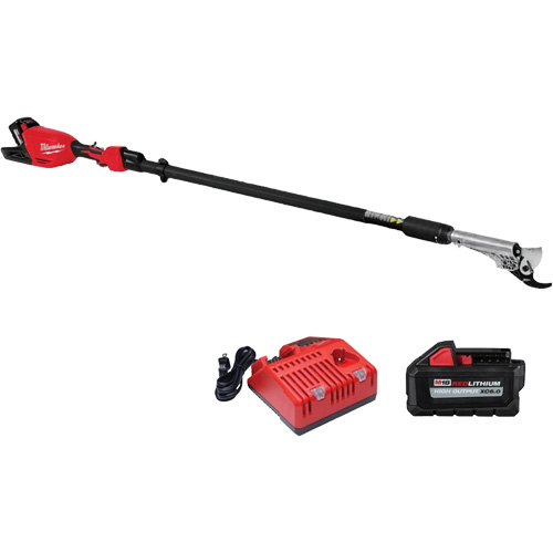 M18™ Brushless Telescoping Pole Pruning Shears Kit, Engine Power, 18 V, Operating Type, Battery Powered, Includes, (1) M18™ REDLITHIUM™ HIGH OUTPUT™ XC6.0 Battery Pack (48-11-1865); (1) M18™ & M12™ Multi-Voltage Charger (48-59-1812), Motor Type, Brushless