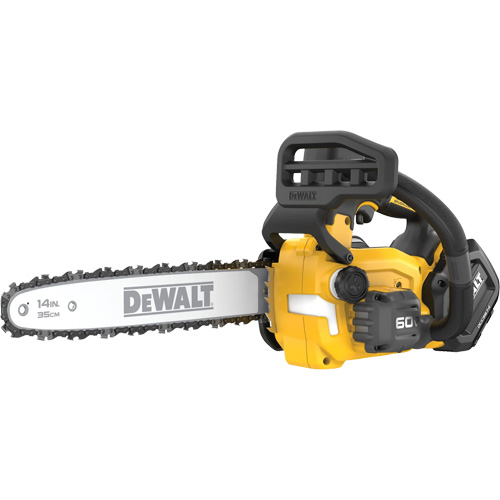 MAX* Top Handle Chainsaw Kit, Engine Power, 60 V, Bar Length, 14", Operating Type, Battery Powered, Includes, (2) DCB609 Batteries; (1) DCB1106 12V MAX*/20V MAX*/FLEXVOLT® 6 Amp Charger; (1) 14" Bar; (1) 14" Chain; (1) Scrench; (1) Scabbard; (1) 5/32" File; (1) Kit Bag