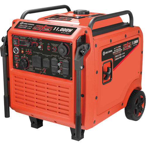 Tri-Fuel Inverter Generator, Fuel Tank Capacity, 27 L, Weight, 210 lbs., Overall Height, 28-1/2", Overall Width, 26", AC Duplex Outlet, 20V/20A AC Output, AC Twist Lock Outlet, 120V/240V 30A AC output