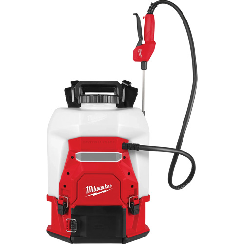 Backpack Sprayer with Switch Tank™ Kit, Tank Capacity, 4 gal. (15.1 L), Operating Type, Battery Operated, Includes, 4-Gallon Sprayer Tank Assembly w/ SWITCH-TANK™(49-16-19PS), M18™ REDLITHIUM™ XC Extended Capacity Battery(48-11-1828), M18™ & M12™ Multi-Voltage Charger(48-59-1812), Stainless Steel Wand, Adjustable Nozzle, Fan Nozzle, Angled Nozzle Adaptor