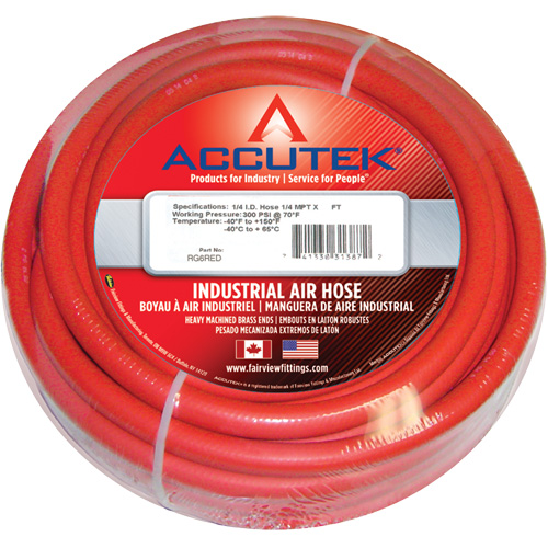 Red EPDM Industrial Air Hose Assembly, Type, Air, Material, Rubber, Inner Diameter, 1/2", Length, 50'