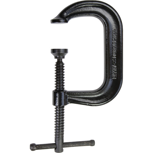Regular-Duty Deep Throat C-Clamp, Clamping Capacity, 4" (102 mm), Throat Depth, 3-1/4" (83 mm), Clamping Force, 6200 lbs., Weight, 3.5 lbs.