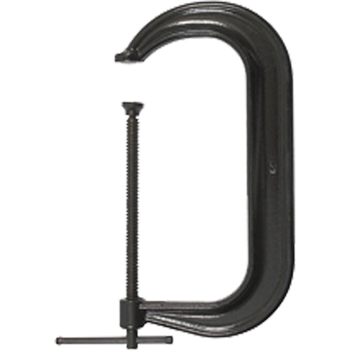 Regular-Duty Deep Throat C-Clamp, Clamping Capacity, 12" (305 mm), Throat Depth, 6-1/4" (159 mm), Clamping Force, 9300 lbs., Weight, 14.1 lbs.
