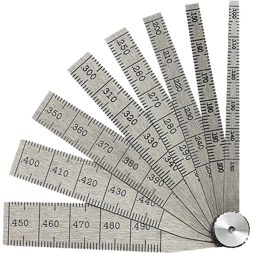 Taper Gauge, Range, 0.1" - 0.5", Length, 2-1/2", No. of Leaves, 8