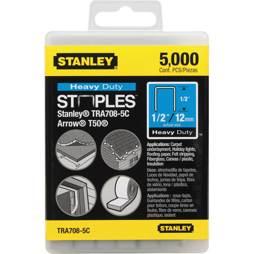 Heavy-Duty Staples, Length, 1/2", Crown, 27/64", Gauge, 24, Finish, Galvanized, Sold/Priced Per, Package, Qty/Pkg., 5000