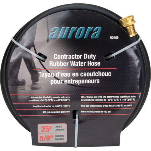 Contractor Duty Rubber Hose, Hose Diameter, 5/8", Hose Length, 25', Hose Material, Rubber, Couplings, Brass, Manufacturer's Warranty, 1 Year Limited