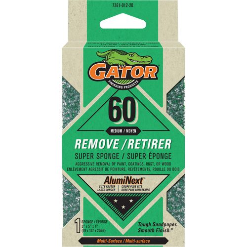 Premium Sanding Sponge, Grit, 60, Size, 3" x 5 ", Abrasive Material, Aluminum Oxide, Depth, 1"