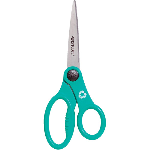 KleenEarth® Recycled Scissors, Overall Length, 8", Handle Style, Rings, Handle Angle, Offset, Colour, Green