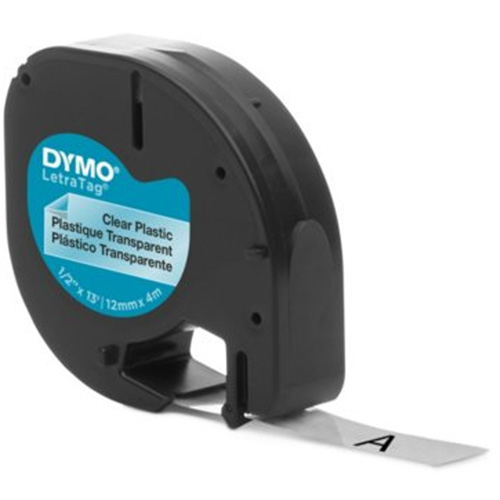 Labels for LetraTag Plus LT100-H, Tape Width, 12 mm, Colour, Black on Clear, Tape Length, 157-12/25", Type of Labels, 1/2" Plastic
