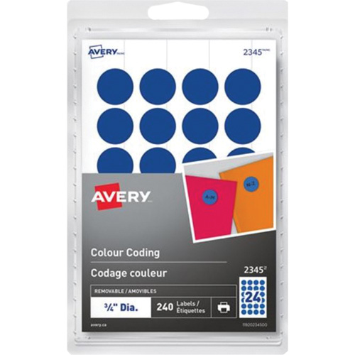 Identification & Coding Labels, Style, Round, Colour, Blue, Width, 3/4", Length, 3/4"