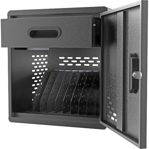 Modular Charging Cabinet, Number of Ports, 10, Port Type, Power Strip, Cabinet Overall Dimensions, 15” W x 15” D x 16.75” H, Main Compartment Inner Dimensions, 14.75” W x 14” D x 10” H
