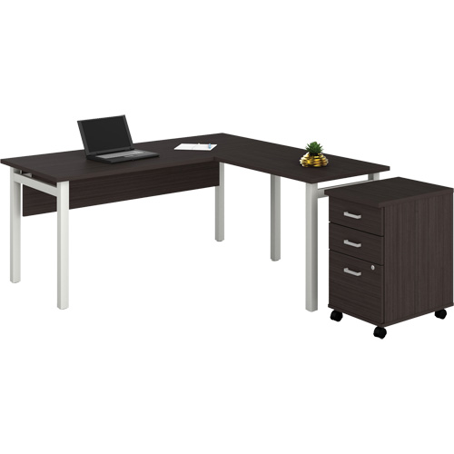 Newland "L" Shaped Desk with Pedestal, Overall Height, 29-3/5", Overall Width, 66", Overall Depth, 66", Colour, Dark Brown, Weight, 288.5 lbs. (130.86 kg), Volume, 25.85 ft³ (0.73 m³)
