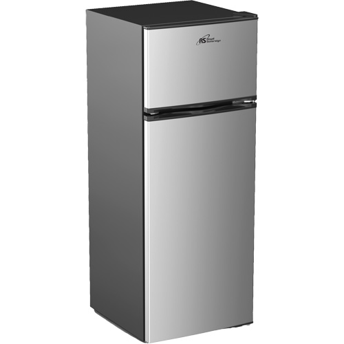 Top-Freezer Refrigerator, Colour, Stainless Steel, Capacity Cu. Ft., 7.5 cu. Ft., Overall Height, 55-7/10", Overall Width, 21-3/5", Weight, 91.3 lbs., Voltage/Frequency, 120/60Hz