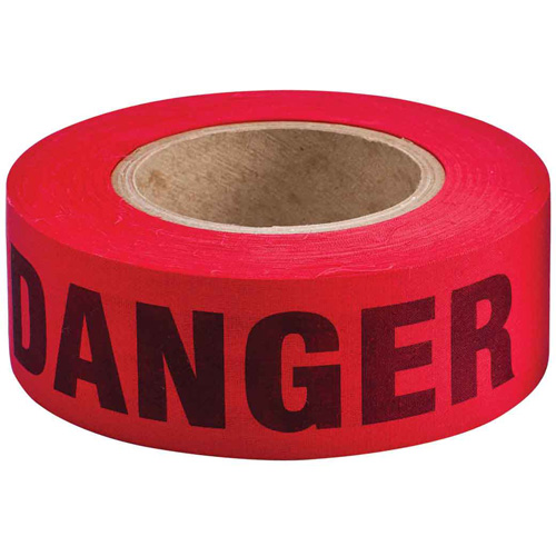 Re-Pulpable Barricade Tape, Thickness, 3 mils, Length, 135', Width, 2", Colour, Black on Red, Legend, Danger