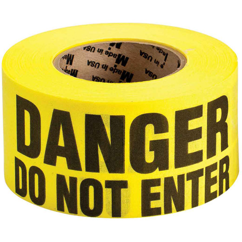 Re-Pulpable Barricade Tape, Thickness, 3 mils, Length, 135', Width, 3", Colour, Black on Yellow, Legend, Danger Do Not Enter