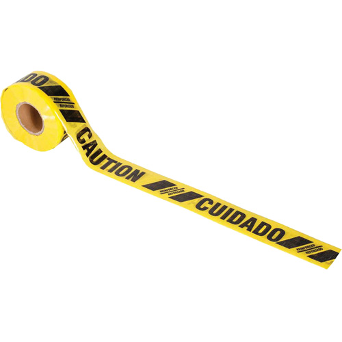Reinforced Barricade Tape, Thickness, 3 mils, Length, 500', Width, 3", Colour, Black on Yellow, Colour, Yellow