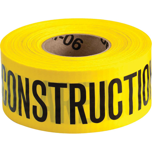 Barricade Tape, Thickness, 3 mils, Length, 500', Width, 3", Colour, Black on Yellow, Legend, Caution Construction Area