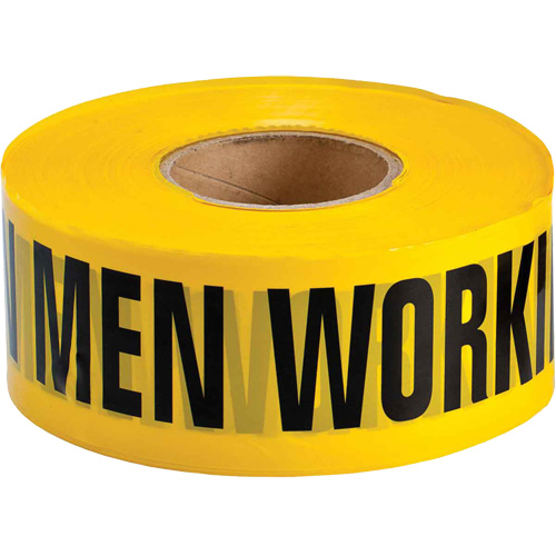 Reinforced Barricade Tape, Thickness, 4 mils, Length, 500', Width, 3", Colour, Black on Yellow, Legend, Caution Men Working