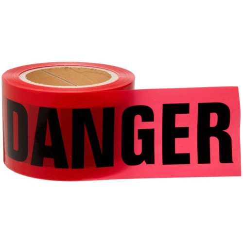 Barricade Tape, Thickness, 3 mils, Length, 200', Width, 3", Colour, Black on Red, Legend, Danger